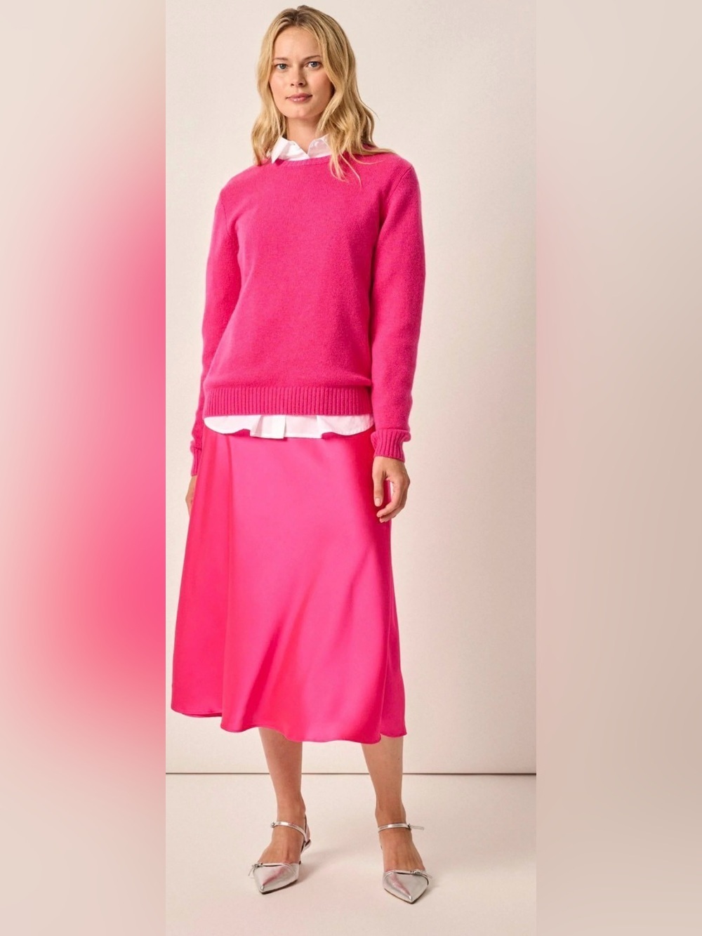 johnnie-O Audrey Fuchsia Hot Pink Charmeuse Satin Slip Midi Skirt Size Medium